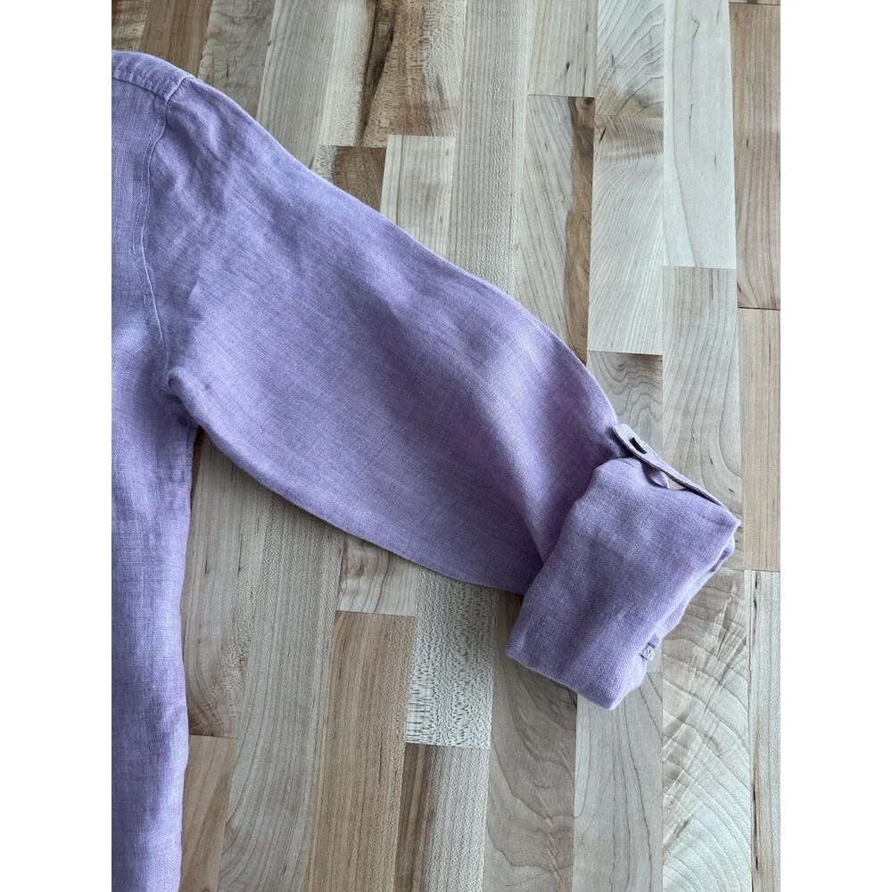 Sigrid Olsen Roll Tab Sleeve Button-Up Blouse 100% Linen Lilac Purple S - Picture 5 of 9